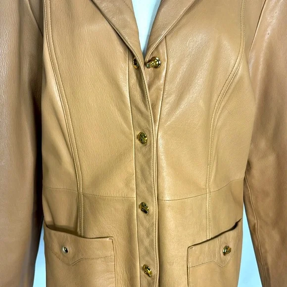 Vintage St. John Sport By Marie Gray 100% Leather Jacket Camel Brown - Picture 3 of 7